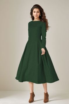 Wool Dress, Gray Midi Wool Dress, Long Wool Dress, Autumn Winter Wool Dress, Wool Dress Women, A Line Custom Wool Dress, Ylistyle C1026 - Etsy Green A-line Winter Dress, Wool Long Sleeve Midi Dress For Fall, Fall A-line Tweed Dress, Elegant Fitted Green Tweed Dress, Wool Midi Dress With Long Sleeves For Fall, Green A-line Midi Dress For Winter, Fall Long Sleeve Wool Midi Dress, Fall Wool Midi Dress With Long Sleeves, Formal Wool Dress For Winter