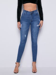 High Waist Ripped Skinny Jeans Ribbed Jeans, Cool Graphic Tees, Buy Dress, Denim Fabric, Amazing Products, Online Clothing, Pretty Woman, Levi Jeans