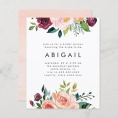 an elegant floral bridal party card