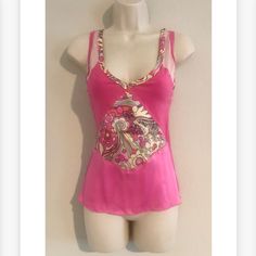 Nwot Made In France Sandro 100% Silk Blouse. Sz T1 Or Small. Measurements: 15” Bust, 14” Waist And 22” Length Silk V-neck Printed Tops, Silk V-neck Top For Vacation, Fitted Printed V-neck Tank Top, Printed Fitted Camisole Top, Spring Silk Stretch Top, Fitted Printed Pink Tops, Summer Silk Printed Tops, Fitted V-neck Printed Tank Top, Fitted Pink Printed Tops