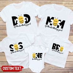 three shirts with the words, dad and baby bee on them