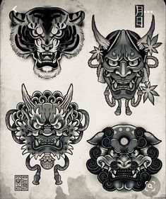 Oni Head Tattoo, Traditional Oni Mask Tattoo Design, Black Japanese Tattoo, Japanese Old School Tattoo, Japanese Traditional Tattoo Flash, Orientalism Art Tattoo, Japanese Flash Tattoo, Japanese Tattoo Flash, Japanese Traditional Tattoo