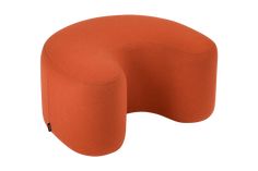 an orange chair with a curved seat and foot rest