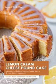 lemon cream cheese pound cake on a plate