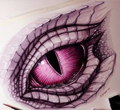 a drawing of an eye with purple eyeshade and some watercolor pencils