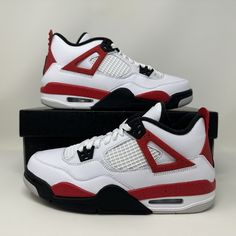 Nike Air Jordan Retro IV GS 'Red Cement 2023' For Sale! Grade School Size 7y = Men's Size 7 = Women's Size 8.5 Condition: New with Box. 100% Authentic!  Payment must be made IMMEDIATELY! Buy with Confidence! Any Questions? Please ASK!  NO meetups/trades/size swaps. Red Jordans 4s, Bday Shoes, Cute Red Shoes, Retro Air Jordans, Red And White Shoes, Volleyball Outfit, Fire Shoes, Nike Shoes Women Fashion, Pretty Sneakers