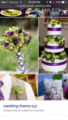 the wedding theme is purple and green