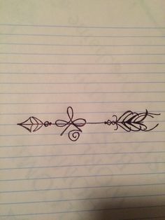 an arrow drawn on lined paper with lines in the middle and arrows at the end