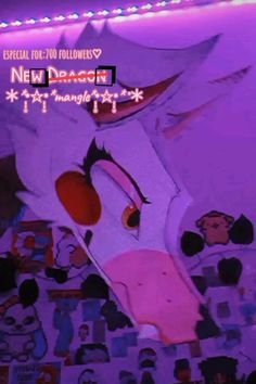 an image of a cartoon cow with many pictures on it's face and the words new dragon written in chinese