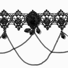 Give any costume a dark makeover with this edgy necklace! Black choker necklace features a classic lace design with beaded accents. Perfect for that goth bride/Halloweencore trend!Length: 10 in. / 25.4 cm. Closure: Lobster claspMaterial: Metal - Claire's Halloween Black Beaded Lace Choker Necklace Goth Bride, Edgy Necklace, Lace Choker Necklace, Lace Choker, Black Choker Necklace, Fashionable Jewelry, Toy Bags, Halloween Black, Black Choker