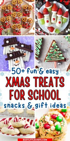 Try these fun, easy-to-make kids holiday treats for school. From Grinch Christmas treats and Rice Krispie treats to yummy gingerbread cookies, no-bake ideas & healthy fruit treats, you’ll find plenty of Christmas treats for school parties as well as cute teacher gifts in a jar. Short on time? Try some cute prepackaged Christmas treats for school. Fun DIY Christmas treats to bring to school, festive holiday snacks for preschool. Easy Kid Christmas party food. Christmas Food Treats For Kids, Snacks For Gifts Christmas, Class Christmas Party Snack Ideas, Christmas Themed School Lunches, Kids Christmas Candy Ideas, Christmas Road Trip Snacks, Classroom Holiday Party Food, Edible Christmas Table Favors, Nut Free Christmas Snacks For Kids