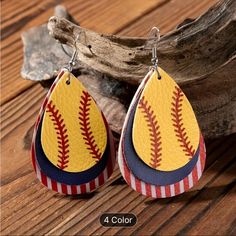 New!! Cute Teardrop Style Leather Earrings Baseball And Softball Design Lightweight Sterling Silver Hoop Leather Fabric Select Style! Or Bundle And Save! Softball Earrings, Model Earrings, Baseball Jewelry, Baseball Earrings, Diy Leather Earrings, Dangler Earrings, Leather Diy, Sterling Silver Hoops, Leather Earrings