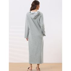 Womens Hoodie Zip Up Closure Pajama Nightshirt Long Sleeve Robe Loungewear with Pocket. This Hoodie Zip Up Nightshirt is the perfect choice for daily wear, or lounging wear at home. Versatile long dress for all occasions! With a loose casual maxi length, zip-up closure, soft fabric, and perfect hoodie design, this robe is everything you need for fully luxurious lounging wear. With a fully zip-up closure, practical pocket, and hoodie design, this nightshirt robe is everything you need for loungin Casual Long Sleeve Cotton Nightgown, Casual Long Sleeve Nightgown For Sleep, Comfortable Solid Long Sleeve Sleepwear, Long Sleeve Solid Sleepwear For Winter, Comfortable Solid Color Long Sleeve Sleepwear, Solid Long Sleeve Winter Sleepwear, Comfortable Long Sleeve Solid Sleepwear, Comfortable Long Sleeve Sleepwear For Overnight, Solid Color Winter Sleepwear