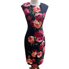 Excellent Pre-Loved Condition, Possibly Never Worn Pit To Pit: 17" Length: 39.5" Bls-22 W12 Floral Print Bodycon Sheath Dress, Blue Floral Fitted Knee-length Dress, Fitted Blue Bodycon Dress With Floral Print, Fitted Blue Floral Print Bodycon Dress, Blue Floral Print Sheath Midi Dress, Blue Floral Print Bodycon Dress, Vince Camuto Dress, Blue Floral Print, Vince Camuto