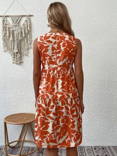 Women's Clothing | Dresses, Pants, Tops & More | SHEIN USA Summer Fashion Collection, Leaf Dress, Shein Summer, Mid Skirt, Dress Sleeve Length, Bohemian Pattern, Summer Fashion Beach, Orange Leaf, Floral Print Fabric