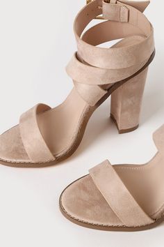 Kick your everyday look up a notch with the Lulus Shelbie Light Nude Suede Ankle Strap Heels! Soft faux suede creates a wide toe-band, an open-toe upper, and an almond toe bed. Matching long straps crisscrosses around the vamp and up the ankle and secures with a square gold buckle. 4" Wrapped Block Heel. Cushioned Insole. Rubber Sole Has Nonskid Markings. Man Made Materials. Imported. Lulus | Shelbie Light Nude Suede Ankle Strap Heels. Beige Suede Heels With Open Heel, Beige Suede Open Heel Heels, Suede Ankle Strap Heels For Spring, Beige Suede Heels With Padded Heel, Spring Suede Ankle Strap Heels, Spring Suede Heels With Ankle Strap, Suede Block Heel Heels For Spring, Suede Block Heel Shoes For Spring, Spring Suede Heels With Block Heel