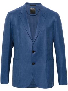 blue cashmere blend twill weave notched lapels front button fastening long sleeves buttoned cuffs two front flap pockets English rear vents straight hem unlined Blazer Blue, Tuxedo Suit, Twill Weave, Breasted Blazer, Flap Pocket, Mens Suits, Single Breasted, Blazer Jacket, Top Brands