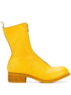 Yellow leather high ankle boots from Guidi featuring a round toe, a front zip fastening, a pull tab at the rear, a flat heel and a flat leather sole. | Guidi High Ankle Boots Avant Garde Streetwear, Chelsea Boots Men Outfit, Boots Men Outfit, Yellow Boots, Italian Leather Shoes, High Ankle Boots, Round Toe Shoes, Chelsea Boots Men, Brown Ankle Boots