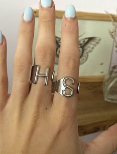 H&S Stainless Steel rings silver  Adjustable and doesn't color change  Waterproof  New  Harry Styles inspired Trendy Silver Initial Open Ring, Harry Styles Rings, Washer Jewelry, One Direction Fanart, 1d Imagines, Louis (one Direction), Rings Silver, Larry Stylinson, Stainless Steel Rings