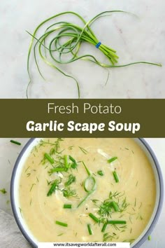 fresh potato garlic scape soup in a bowl