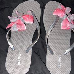 Cheer Sandals With Bow Never Worn Casual Pink Party Flip Flops, Pink Flat Summer Flip Flops, Pink Party Flip Flops For Summer, Pink Summer Party Flip Flops, Summer Party Pink Flip Flops, Pink Party-style Summer Flip Flops, Pink Sandals For Beach Party, Pink Sandals For Beach Season Parties, Sandals With Bow