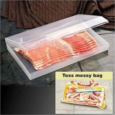 there is a plastic bag with bacon in it