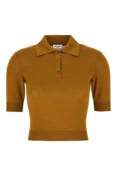 Exterior: 35% Wool 35% Cashmere 30% Silk Luxury Collared Tops For Work, Designer Collared Tops For Workwear, Designer Workwear Tops With Collar, Luxury Fitted Tops For Workwear, Luxury Fitted Tops For Work, Designer Brown Collared Top, Classic Brown Top With Collared Neckline, Designer Collared Brown Top, Chic Brown Top For Business Casual