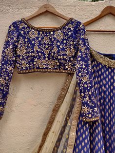 PSL528_2_edit Georgette Lehenga, Zardozi Work, Add Sleeves, Blue Lehenga, Hand Work Blouse, Embroidered Lehenga, Fancy Blouses, Fancy Blouse Designs, Indian Fashion Designers