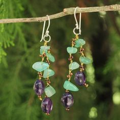 NOVICA Mystic Jungle Multi-Gem Beaded Earrings | GreaterGood Hoop Earrings Diy, Beaded Jewelry Earrings, Beaded Chandelier Earrings, Beaded Earrings Diy, Beaded Earrings Patterns, Earrings Beaded, Earring Tutorial, Amethyst Beads, Beaded Hoop Earrings