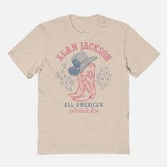 a t - shirt with an image of a cowboy's boot and the words, all american country boy