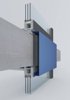 an image of a building that is made out of concrete and steel with blue panels on the side