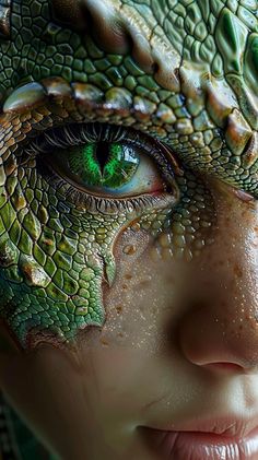 a close up of a person's face with an eye painted like a lizard