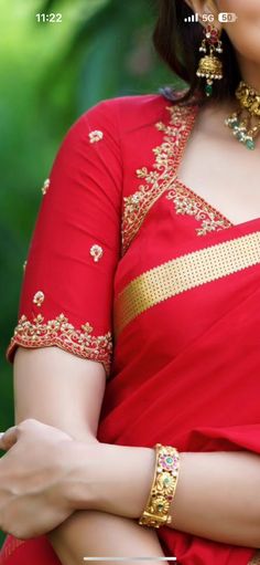 Blouse For Red Silk Saree, Simple Bridal Blouse Designs Latest, Red Silk Blouse Designs, Red Work Blouse Designs, Red Blouse Designs Indian Weddings, Latest Blouse Designs For Silk Sarees, Simple Embroidery Blouse Designs, Red Blouse Work Designs, Mysore Silk Saree Blouse Designs