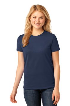 Port & Company ® Ladies Core Cotton Tee. LPC54 - NAVY - S | Port & Company Women's Core Cotton Top in Navy Blue Size Small | Blend How To Make Shorts, Neon Blue, Carolina Blue, Cotton Top, Cotton Tops, Combed Cotton, Cotton T Shirt, Cotton Tee, Cotton Tshirt