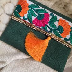 Green Floral Clutch Bohemian purse Fashion Bag Woman | Etsy Spring Clutch Evening Bag As Gift, Spring Clutch Evening Bag, Spring Clutch Evening Bag For Gift, Trendy Rectangular Spring Clutch, Chic Handmade Clutch, Elegant Spring Gift Clutch, Chic Handmade Pouch Evening Bag, Handmade Chic Clutch, Chic Clutch With Tassels