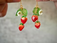 Strawberry Earrings Fruit Food Earrings Cute Kawaii - Etsy Resin Fruit Earrings, Strawberry Cute Art, Plastic Fou, Earrings Cottagecore, Cottagecore Earrings, Strawberry Earrings, Gift For Gardener, Kawaii Earrings