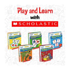 four children's books with the title play and learn with scholastic