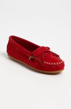 Rich suede is crafted into a cool, classic moccasin styled with a fringed accent and contrast whipstitching. A lightweight sole offers traction and longevity. Style Name:Minnetonka 'Kilty' Suede Moccasin. Style Number: 162505. Red Suede Slip-on Moccasins, Casual Suede Moccasins With Fringe, Suede Tassel Moccasins With Round Toe, Suede Moccasins With Tassels And Round Toe, Driving Shoes Women, Red Storm, Moccasins Style, Suede Moccasins, Shoe Women