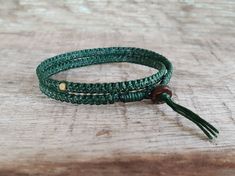 "Details: -You can select the size for double wrap bracelet or choker necklace. -Beads: 3mm cube brass bead -Cord: dark green waxed cord -Closure: wooden bead *Choose your size or color of cords from the drop-down menu. *If you need other colors cord, just take note to me in the \"message to seller\" *Size: Choose your size or colors of cord from the drop-down menu. * If you need other colors cord, just take note to me in the message to seller. *✈️ Shipping.. The item shipped by registered airma Minimalist Handmade Adjustable Wrap Bracelet, Adjustable Green Spiritual Wrap Bracelet, Handmade Adjustable Spiritual Wrap Bracelet, Spiritual Green Wrap Bracelet For Festival, Handmade Green Adjustable Wrap Bracelet, Adjustable Lariat Bracelets As Gift, Adjustable Lariat Bracelets For Gift, Hand Wrapped Waxed Cord Wrap Bracelet - Gift, Gift Hand Wrapped Waxed Cord Wrap Bracelet