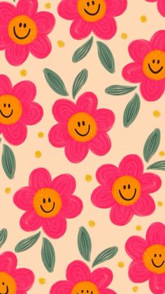 a flower pattern with smiley faces on it