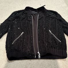 This Jacket Can Be Worn With Jeans Or A Skirt And Is Spectacular! Needle Thread, Needle And Thread, Black Beads, Sequin, Bomber Jacket, Jackets & Coats, Jackets For Women, Thread, Size 6