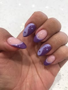 Almond Aesthetic, Almond Acrylic Nails Designs, Purple Gel Nails, Acrylic Gel Nails, Nails Oval, Almond Acrylic, Purple Acrylic Nails, Milky Nails, Purple Nail Designs