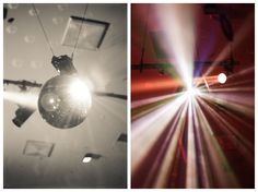 two different pictures one with a disco ball and the other with lights