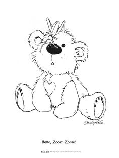 a black and white drawing of a teddy bear