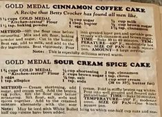 an old newspaper with some type of cake on it's front page and other information about the recipe