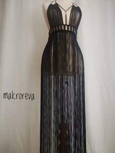 Macrame dress birthday dress shiny material crazy party | Etsy Black Bohemian Maxi Dress For Night Out, Summer Fringe Dress For Costume Party, Fitted Black Festival Dress, Beach Party Season Dresses With Fringe, Black Bohemian Maxi Dress For Party, Black Fringe Dresses For Summer, Black Summer Dress With Fringe, Black Fringe Summer Dress, Fitted Fringe Dress For Festival