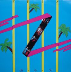 an album cover with palm trees and people on the striping in front of it