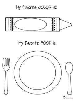 a plate with a fork and knife next to it that says my favorite color is my favorite food is