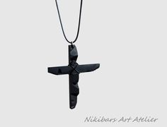 Ebony Cross Necklace - Ebony Wood Cross - Wooden Art Cross Necklace - Black Wood Cross - Abstract Cross Necklace - Man Cross Necklace Handmade Black Crucifix Necklace, Handmade Black Cross Pendant Necklace, Handmade Black Cross Necklace, Cross Necklace Black, Abstract Cross, Necklace Man, Mens Cross Necklace, Wood Cross, Tung Oil