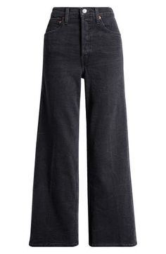 Wide legs and a cropped cut give these stretch-kissed jeans in a faded, stormy wash a retro vibe that's incredibly modern. Zip fly with button closure Five-pocket style 95% cotton, 4% elasterell-p, 1% Lycra® spandex Machine wash, tumble dry Imported Washed Black Flare Jeans With Five Pockets For Work, Washed Black Cropped Jeans For Work, Crop Wide Leg Jeans, Cropped Wide Leg Jeans, Wide Legs, Retro Vibe, Wide Leg Jeans, Leg Jeans, High Waist